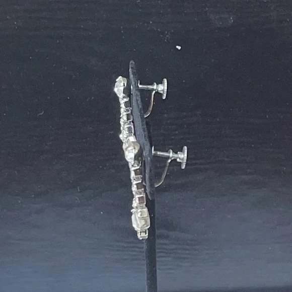 Vintage Rhinestone Screw-Back Earrings – Silver-Tone Chandelier, 1.5” - Picture 5 of 6